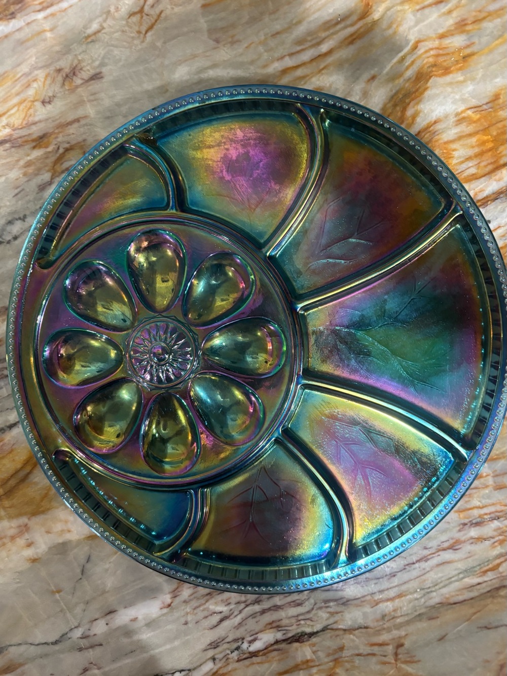 Iridescent carnival Glass Deviled Egg & Appetizer Platter - Multicolor